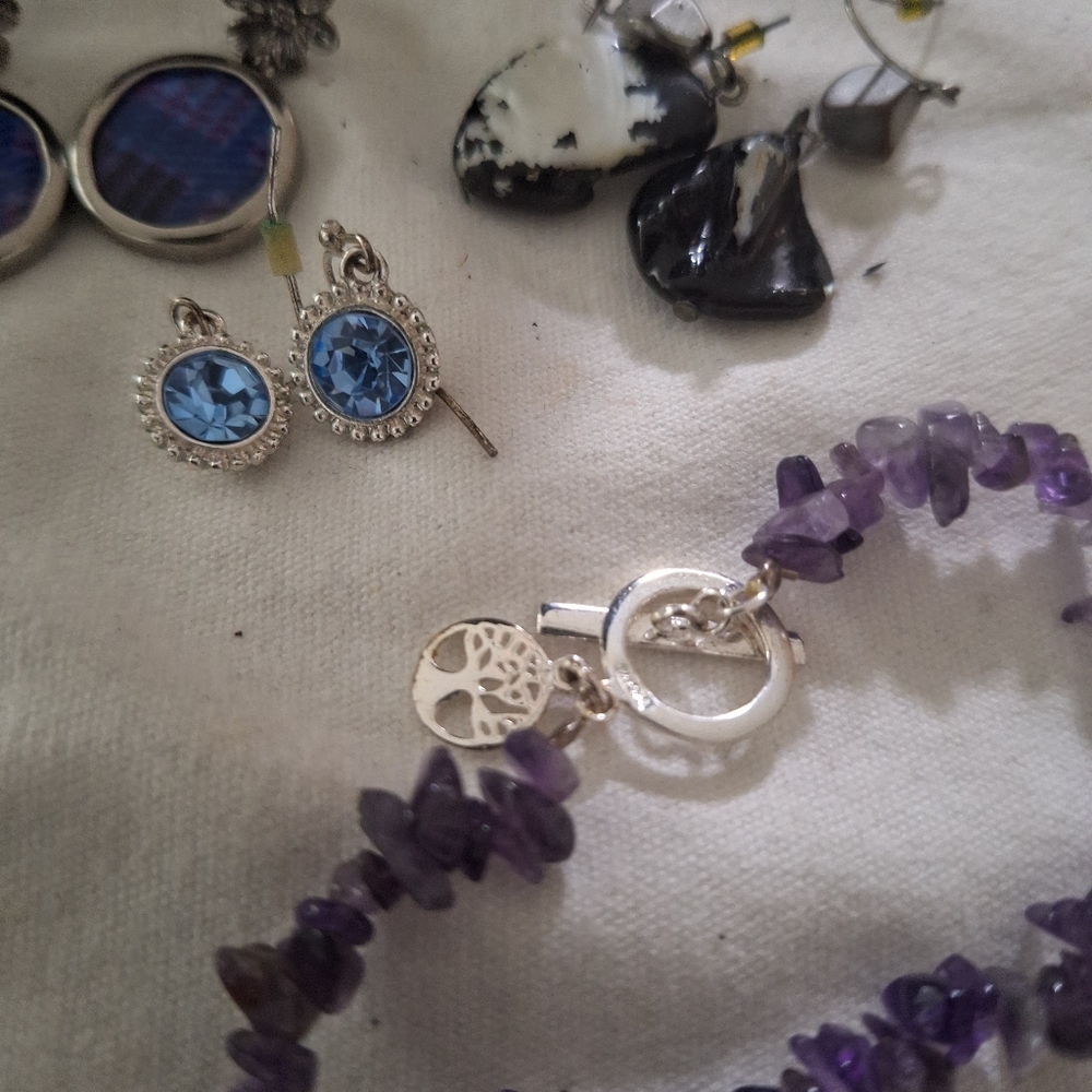 Tree Of Life Amethyst Bracelet, Plus 3 Pair Of Earrings